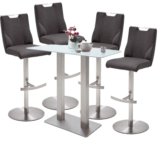 Read more about Soho glass bar table with 4 jiulia anthracite leather stools