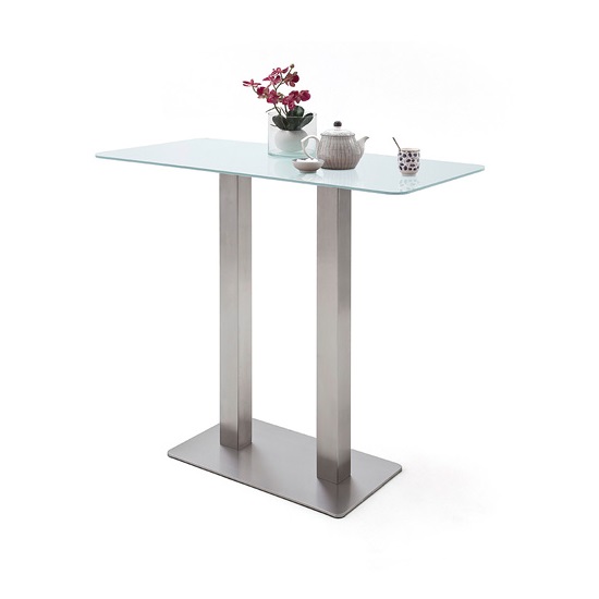 Read more about Soho glass bar table rectangular in matt white and brushed steel