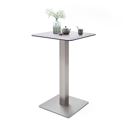 Photo of Soho glass bar table square in light grey and brushed steel base