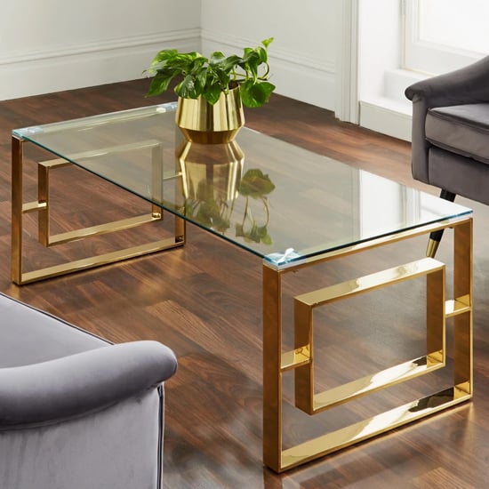 Read more about Solana clear glass coffee table with gold metal frame