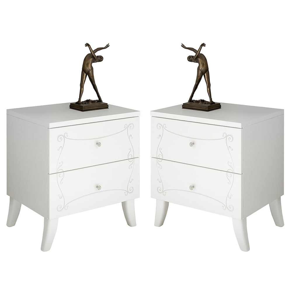 Read more about Solar serigraphed white wooden bedside cabinets in pair