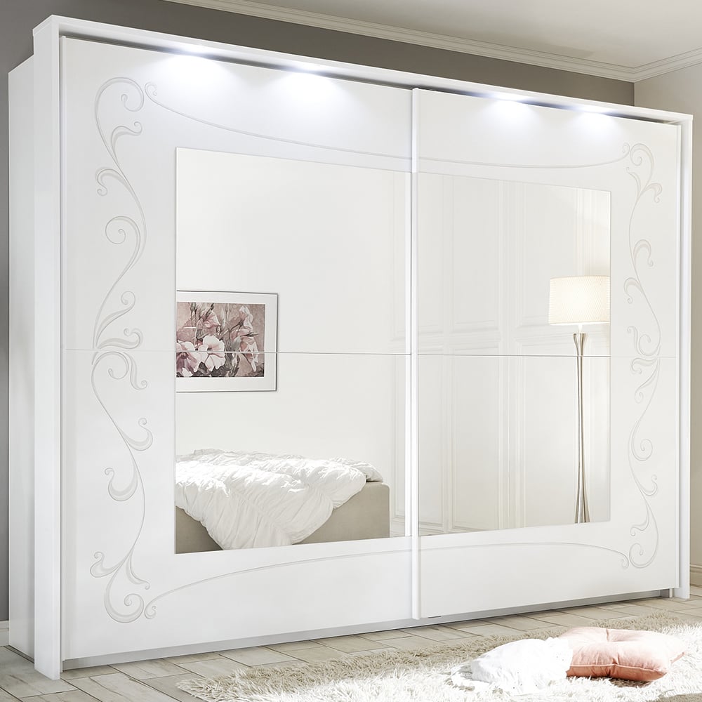 solar wooden wardrobe with mirror in serigraphed white and led