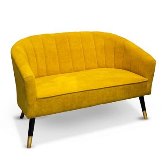 Product photograph of Sole Velvet 2 Seater Sofa In Yellow With Wooden Legs from Furniture in Fashion