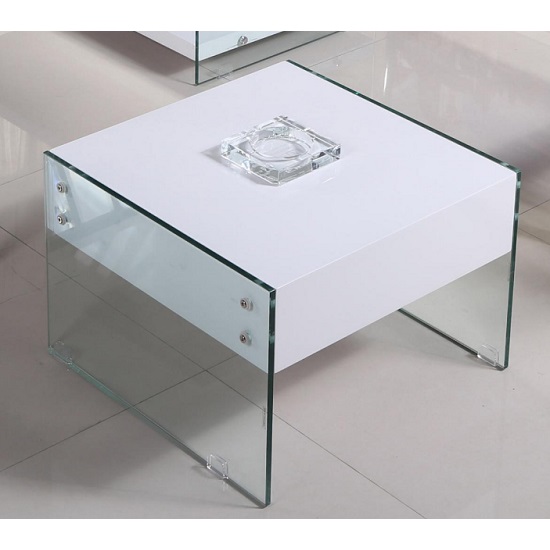 Read more about Maik white high gloss lamp table with glass frame