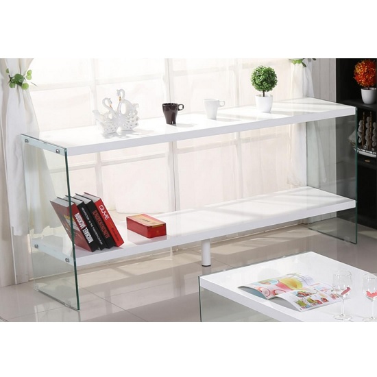 Read more about Maik white high gloss display stand with glass frame
