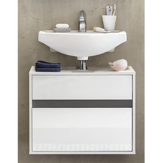 Photo of Solet bathroom wall hung sink vanity unit in white high gloss