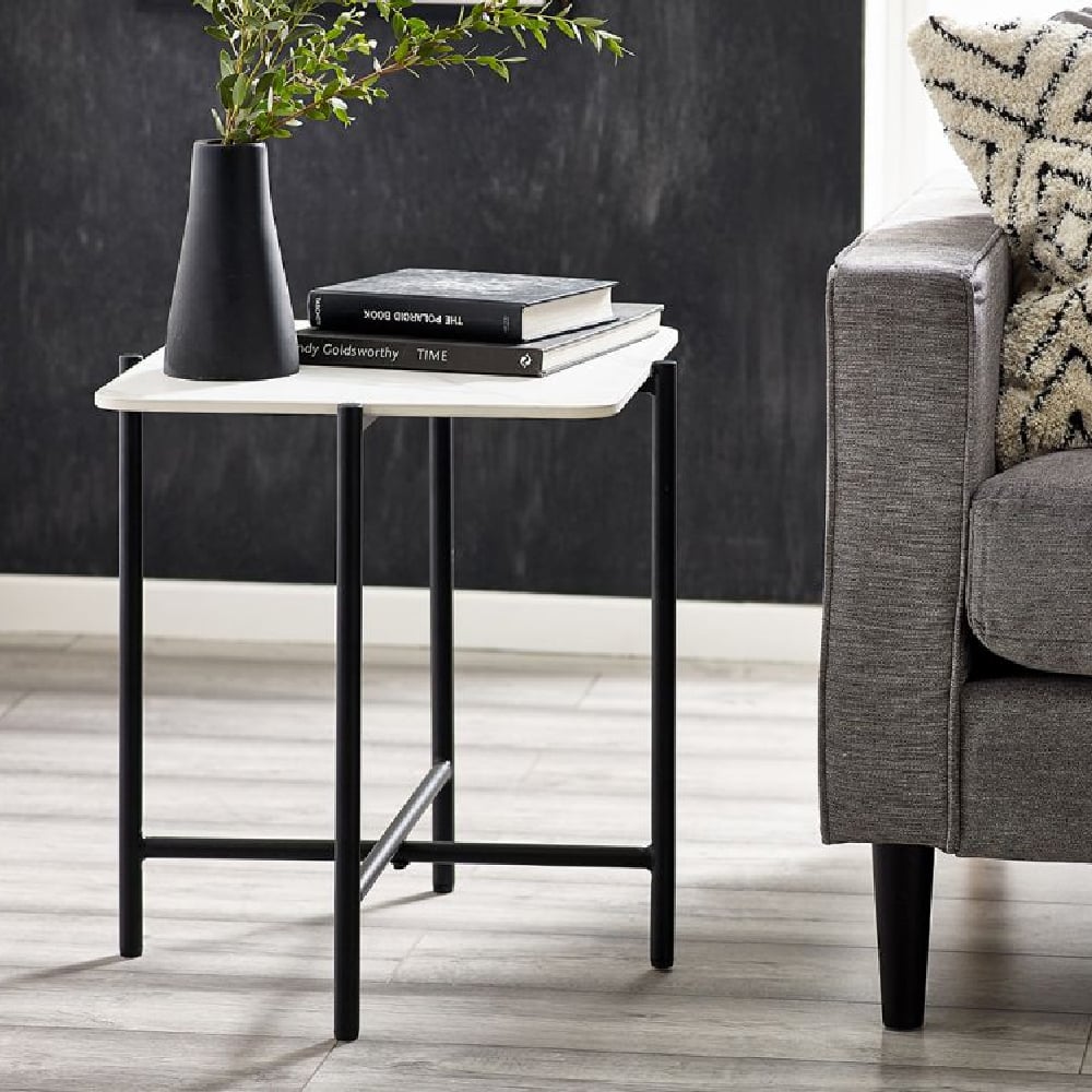 Read more about Solna marble lamp table with black metal legs in white