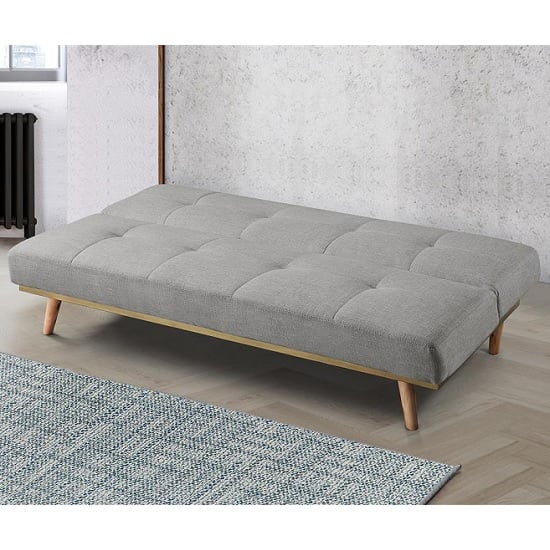 Soren Fabric Sofa Bed In Light Stone Grey With Wooden Legs ...