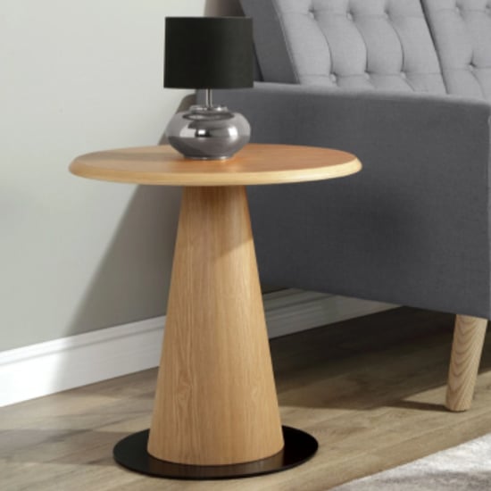Read more about Sousse round wooden lamp table in oak and black