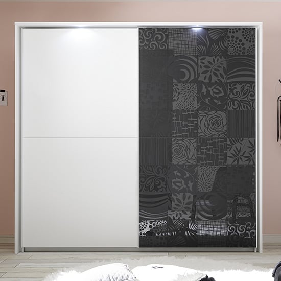 Read more about Soxa led wooden sliding door wardrobe in serigraphed grey