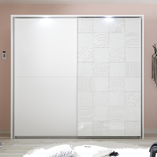 Read more about Soxa led wooden sliding door wardrobe in serigraphed white