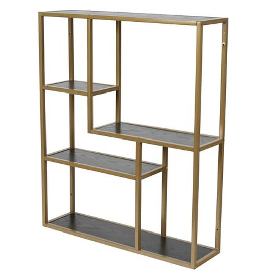 Product photograph of Sparks 3 Shelves Wall Shelf In Ash Black With Gold Metal Frame from Furniture in Fashion