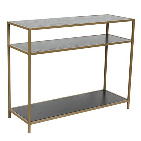 Read more about Sparks ash black 2 shelves console table in with gold frame