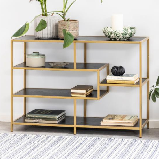 Product photograph of Sparks Ash Black 4 Shelves Display Stand In Gold Frame from Furniture in Fashion