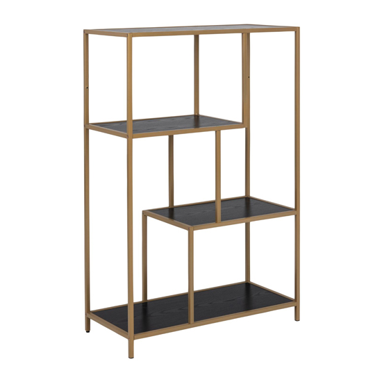 Read more about Sparks ash black wooden 3 shelves display stand in gold frame