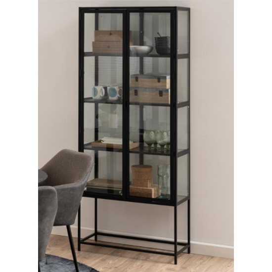 Sparks Black Wooden 4 Shelves Display Cabinet In Black Frame ...