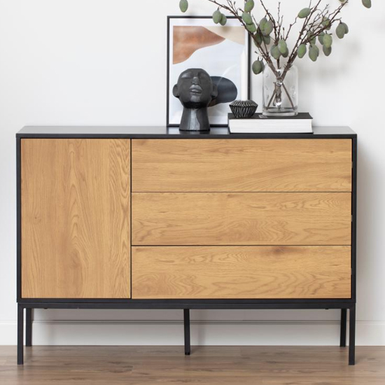 Read more about Sparks wooden 1 door and 3 drawers sideboard in matt wild oak