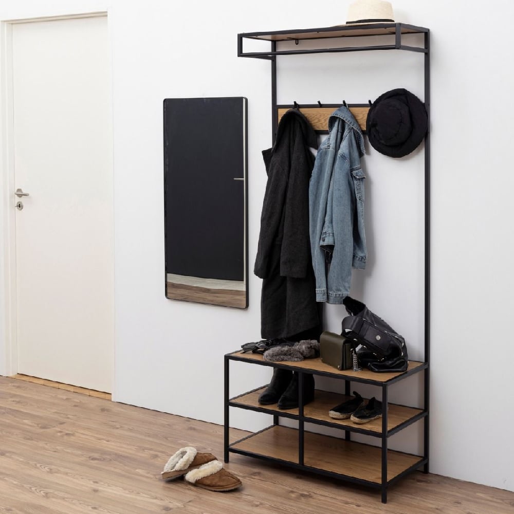 Read more about Sparks wooden clothes stand with 3 shelves in oak and black