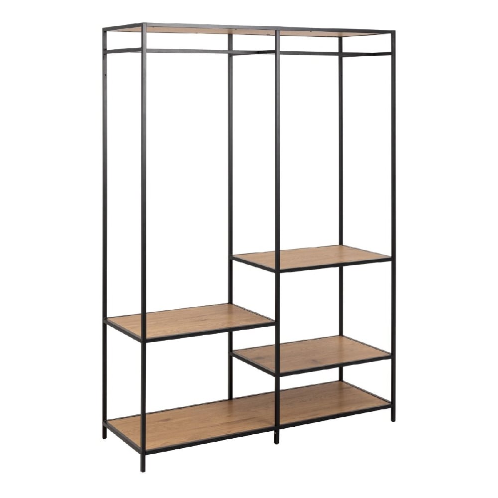 Read more about Sparks wooden clothes stand with 4 shelves in oak and black