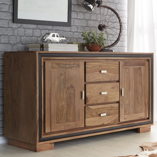 Product photograph of Spica 2 Doors 3 Drawers Large Sideboard In Natural Sheesham from Furniture in Fashion