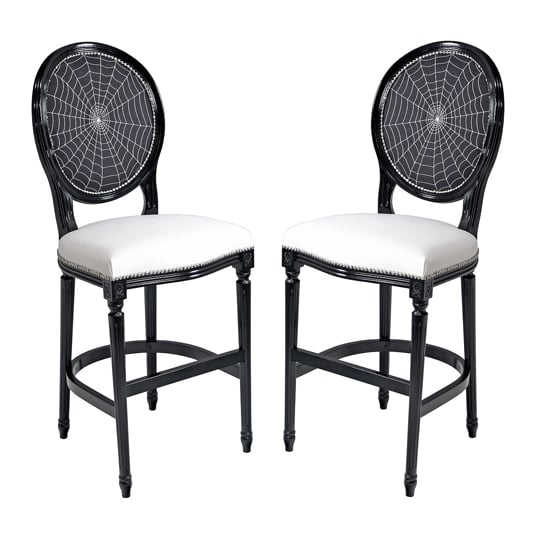 View Spiders web georgian black short bar stool in pair