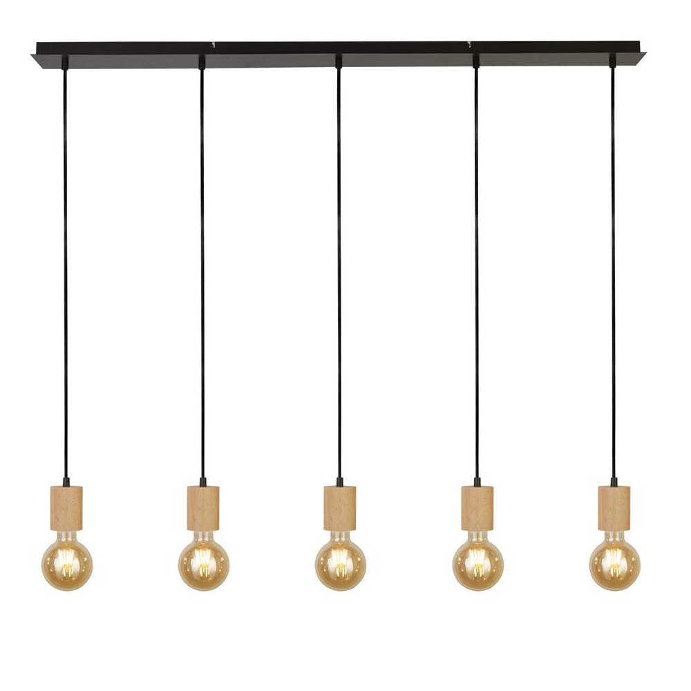 Product photograph of Spinny 5 Light Bar Pendant Light In Wood And Matt Black from Furniture in Fashion