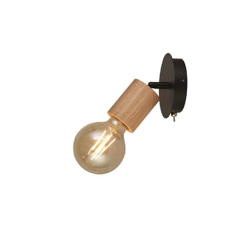 Product photograph of Spinny Spotlight Wall Light In Wood And Matt Black from Furniture in Fashion