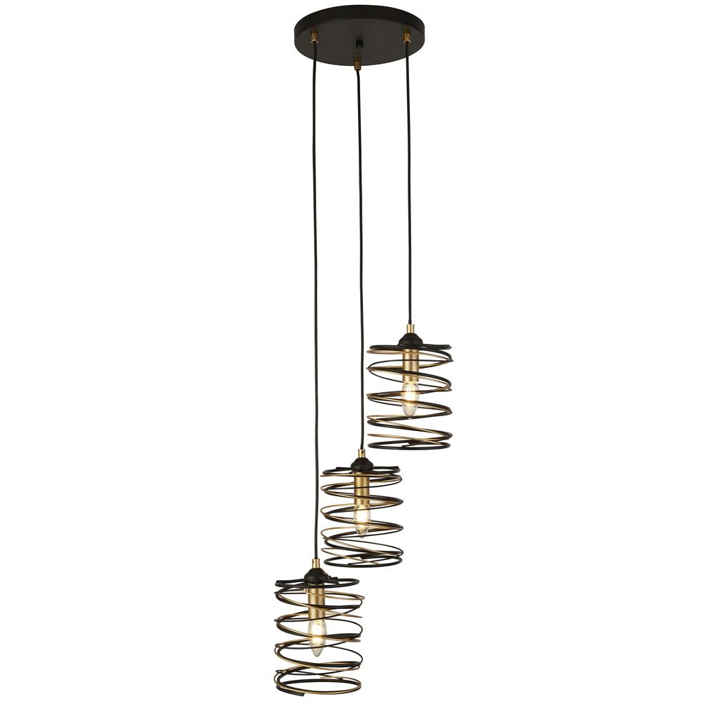 Product photograph of Spring 3 Light Multi Drop Pendant Light In Gold And Black from Furniture in Fashion