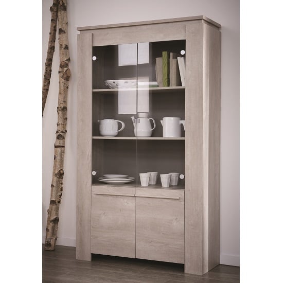 Read more about Portland glass display cabinet in champagne oak with 4 doors