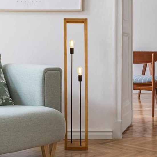 Photo of Square 2 lights floor lamp with wooden frame