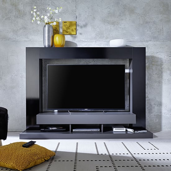 Read more about Stamford entertainment unit in black gloss fronts with shelving