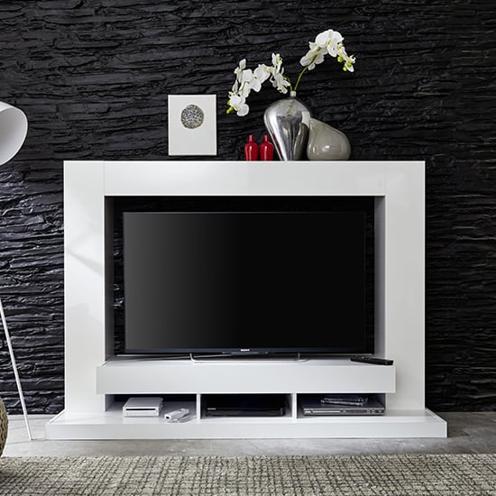 Product photograph of Stamford Entertainment Unit In White Gloss Fronts With Shelving from Furniture in Fashion
