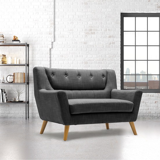 Product photograph of Stanwell 2 Seater Sofa In Grey Fabric With Wooden Legs from Furniture in Fashion