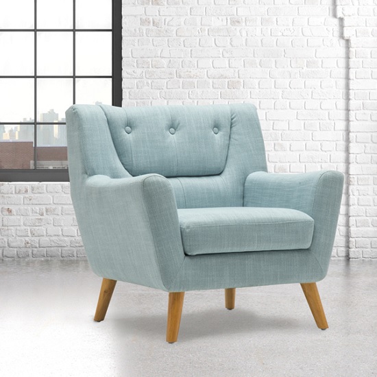 Read more about Stanwell sofa chair in duck egg blue fabric with wooden legs