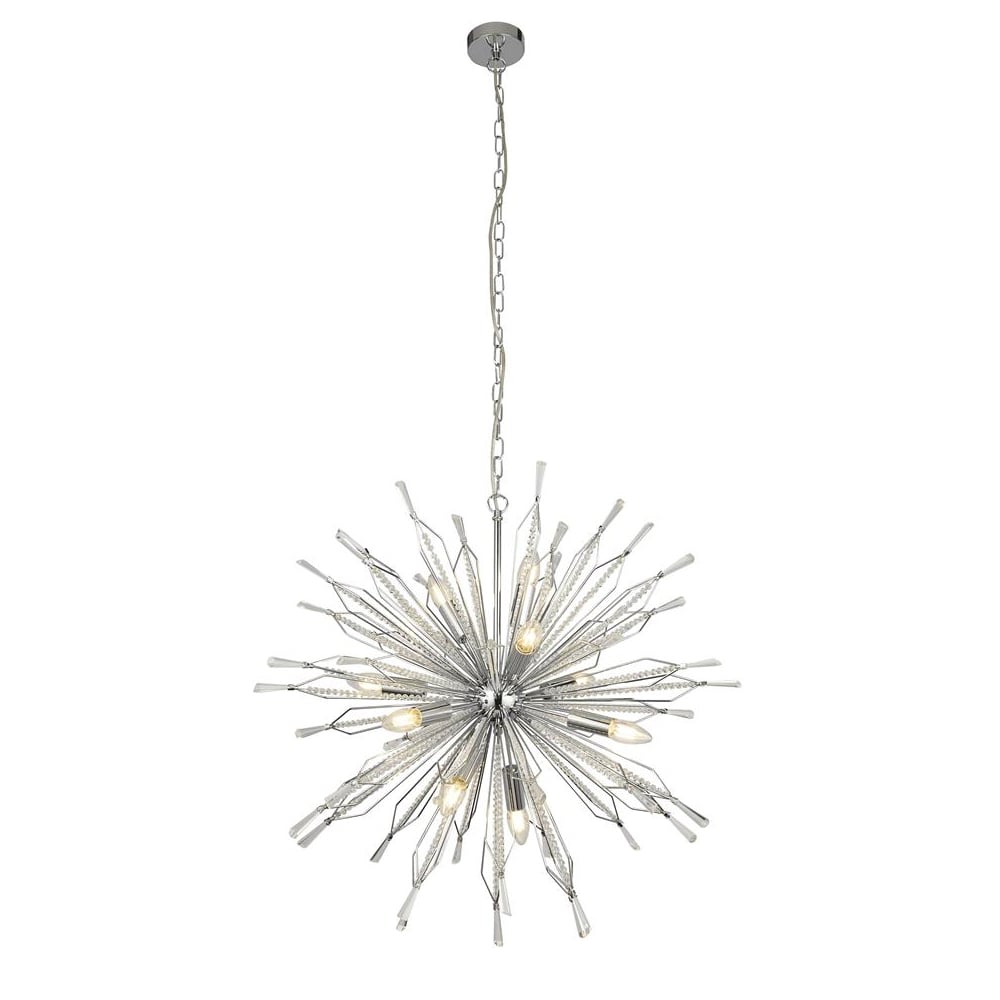 Product photograph of Starburst 10 Light Glass Ceiling Pendant Light In Chrome from Furniture in Fashion