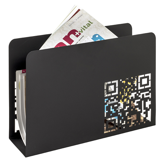 Read more about Starke metal abstract qr code punching magazine rack in black