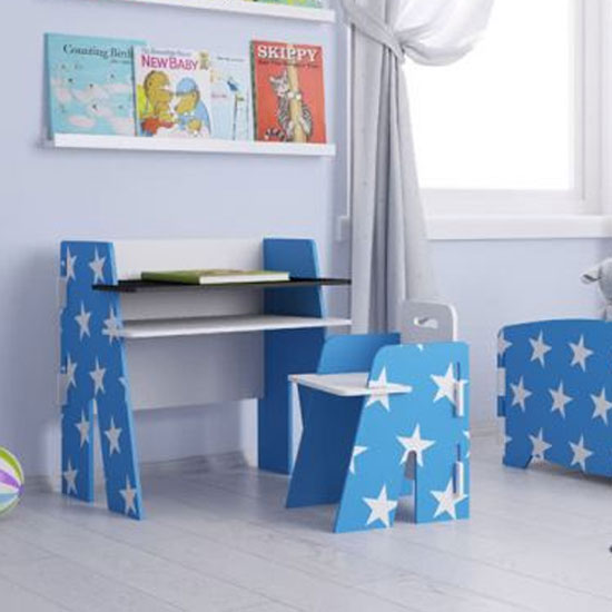 Read more about Stars design kids desk with chair in blue and white
