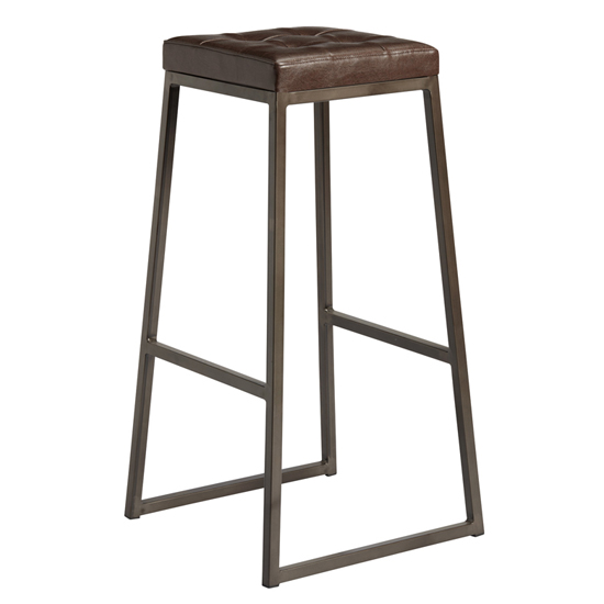 Read more about Steeple vintage brown faux leather bar stool in raw metal frame