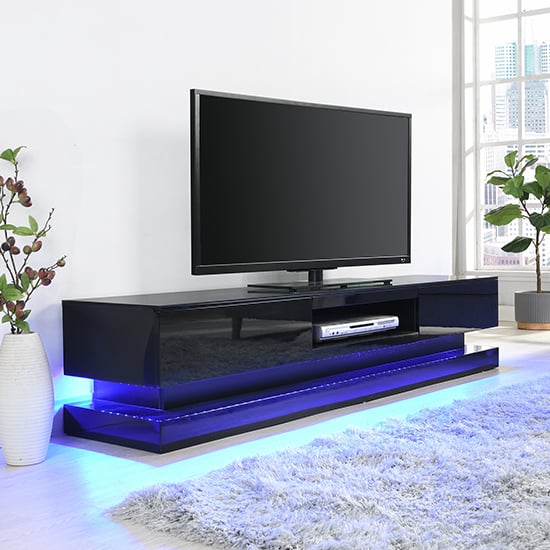 Read more about Step high gloss tv stand in black with multi led lighting