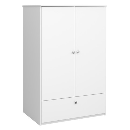 Photo of Sterns kids wooden wardrobe with 2 doors and 1 drawer in white