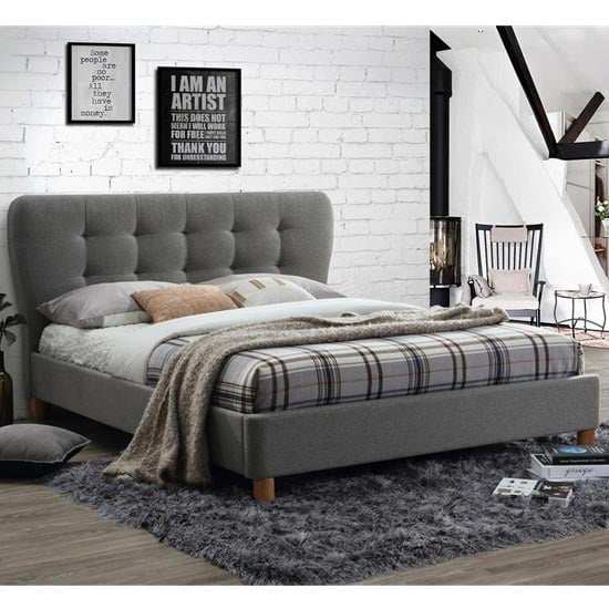 Read more about Stockholm fabric small double bed in grey