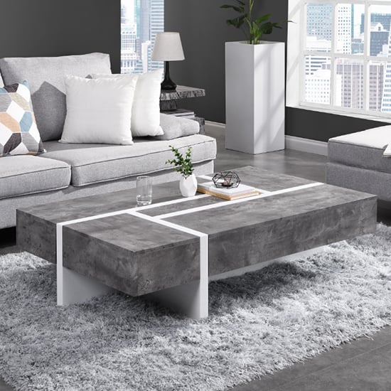 Read more about Storm gloss storage coffee table in white and concrete effect