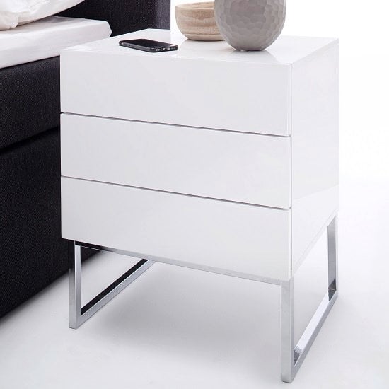 Read more about Strada high gloss bedside cabinet with 3 drawers in white