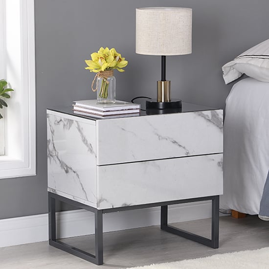 Read more about Strada gloss bedside cabinet and 2 drawer in diva marble effect