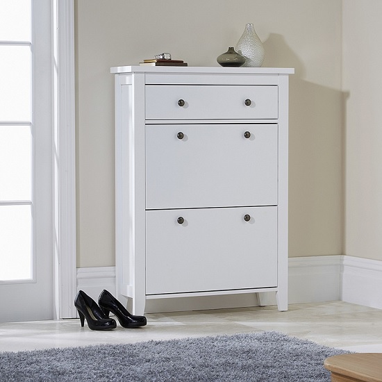 Read more about Duddo wooden shoe cabinet in white with 2 doors and 1 drawer
