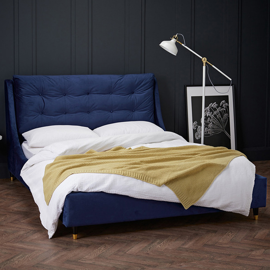 Product photograph of Strontian Velvet Double Bed In Blue from Furniture in Fashion