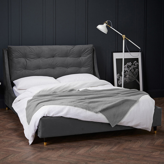 Product photograph of Strontian Velvet Double Bed In Grey from Furniture in Fashion
