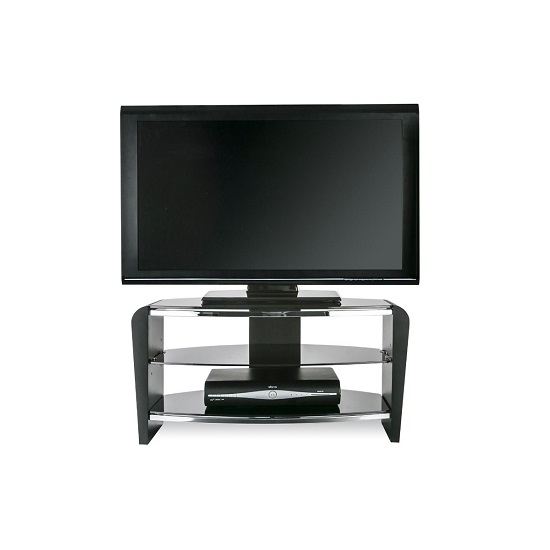 Product photograph of Finchley Wooden Tv Stand In Black Wood With Black Glass from Furniture in Fashion