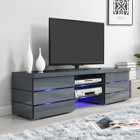 Read more about Svenja high gloss tv stand in grey with blue led lighting