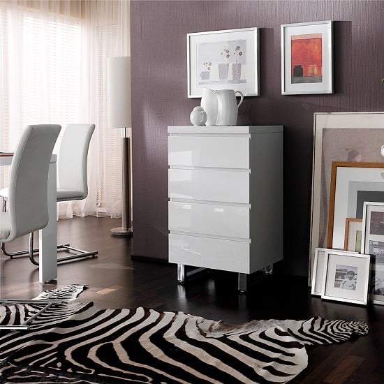 Photo of Sydney chest of drawers in high gloss white with 4 drawers